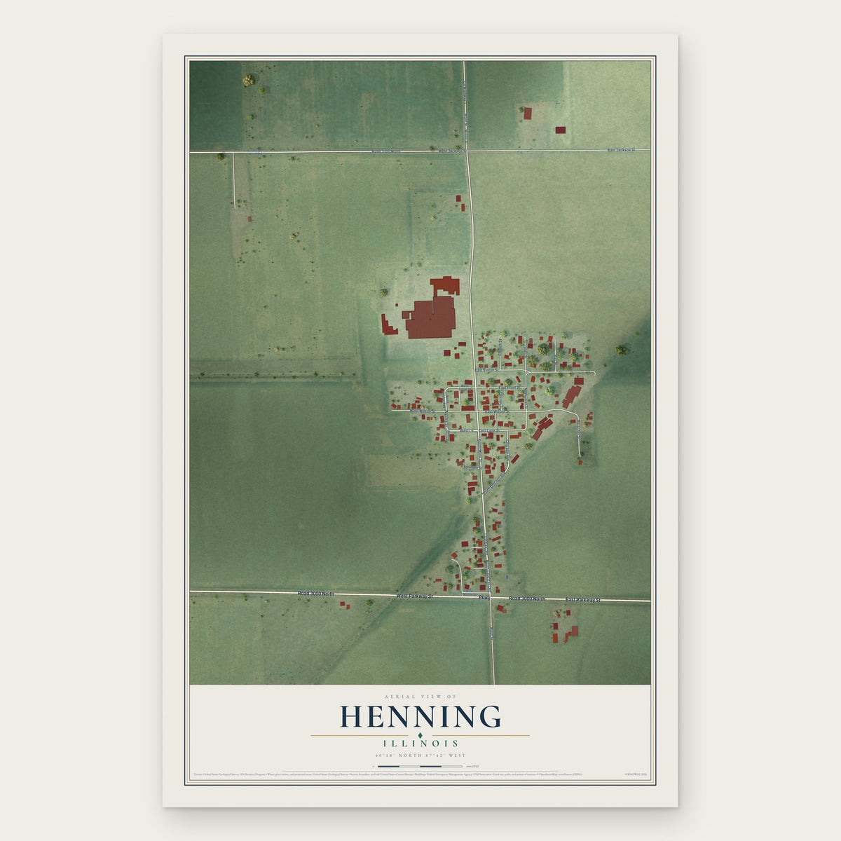 Henning, Illinois map print, the full design
