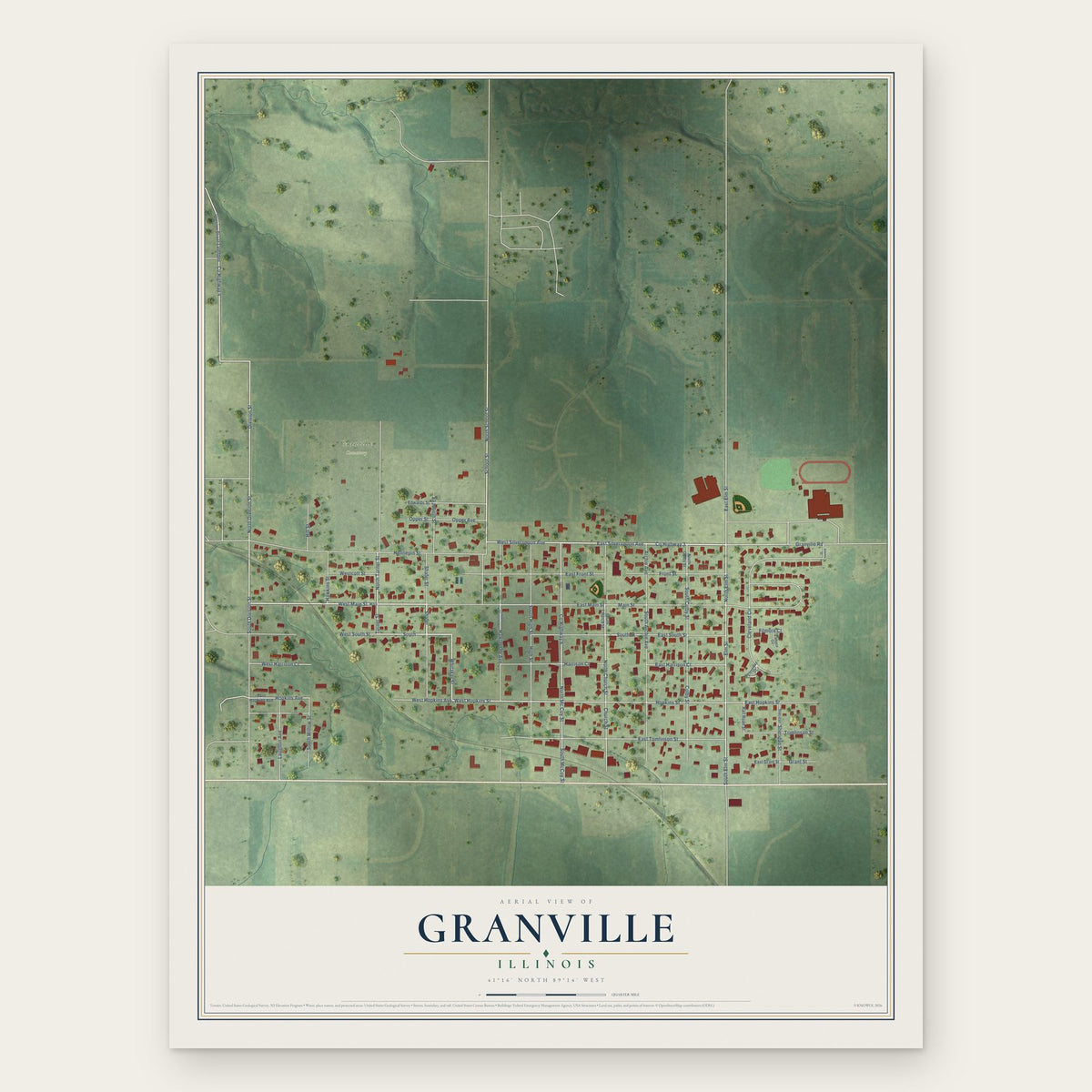 Granville, Illinois map print, the full design