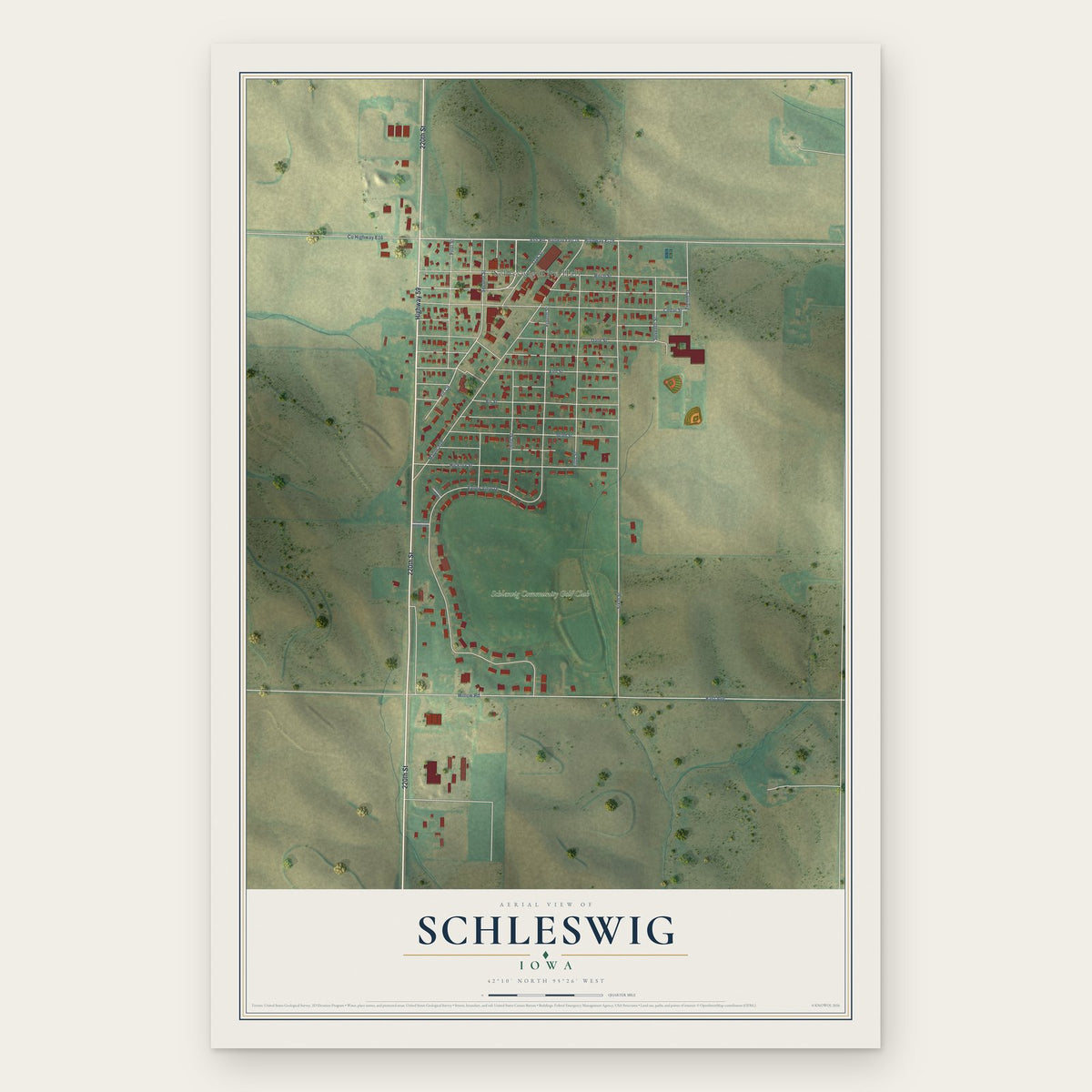 Schleswig, Iowa map print, the full design