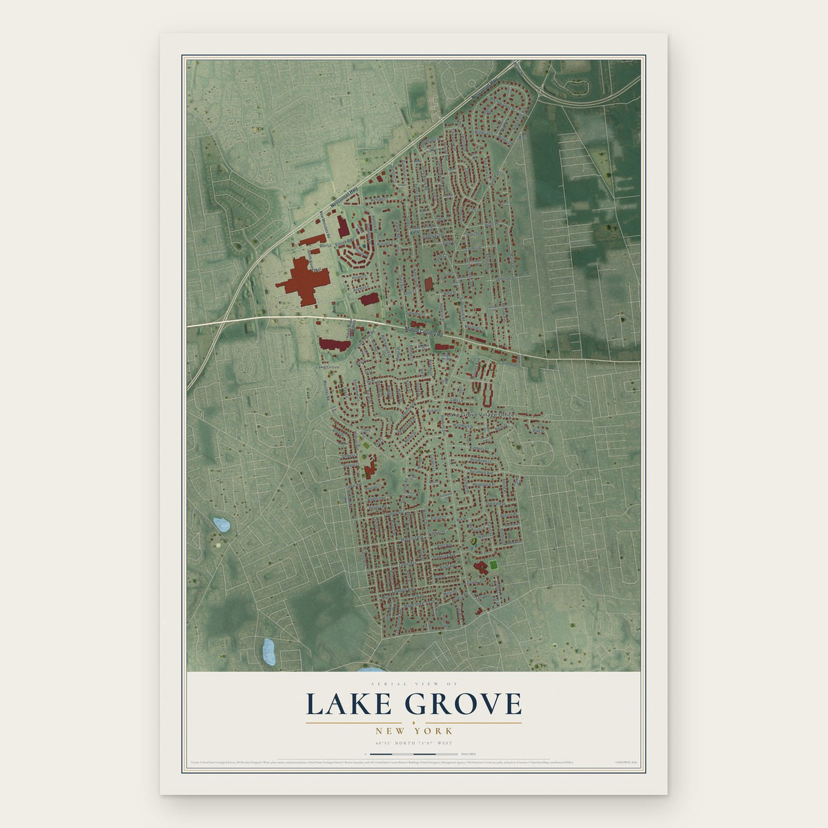 Lake Grove, New York map print, the full design