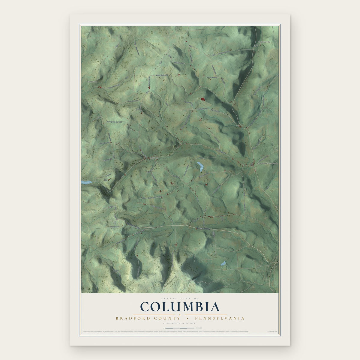 Columbia, Bradford County, Pennsylvania map print, the full design