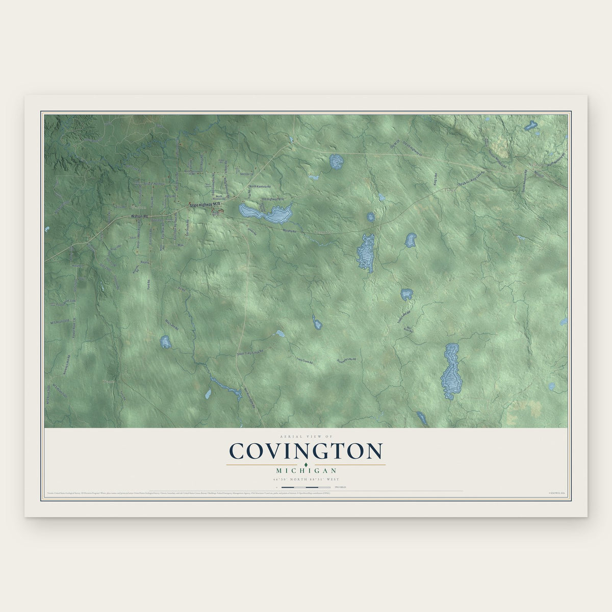 Covington, Michigan map print, the full design