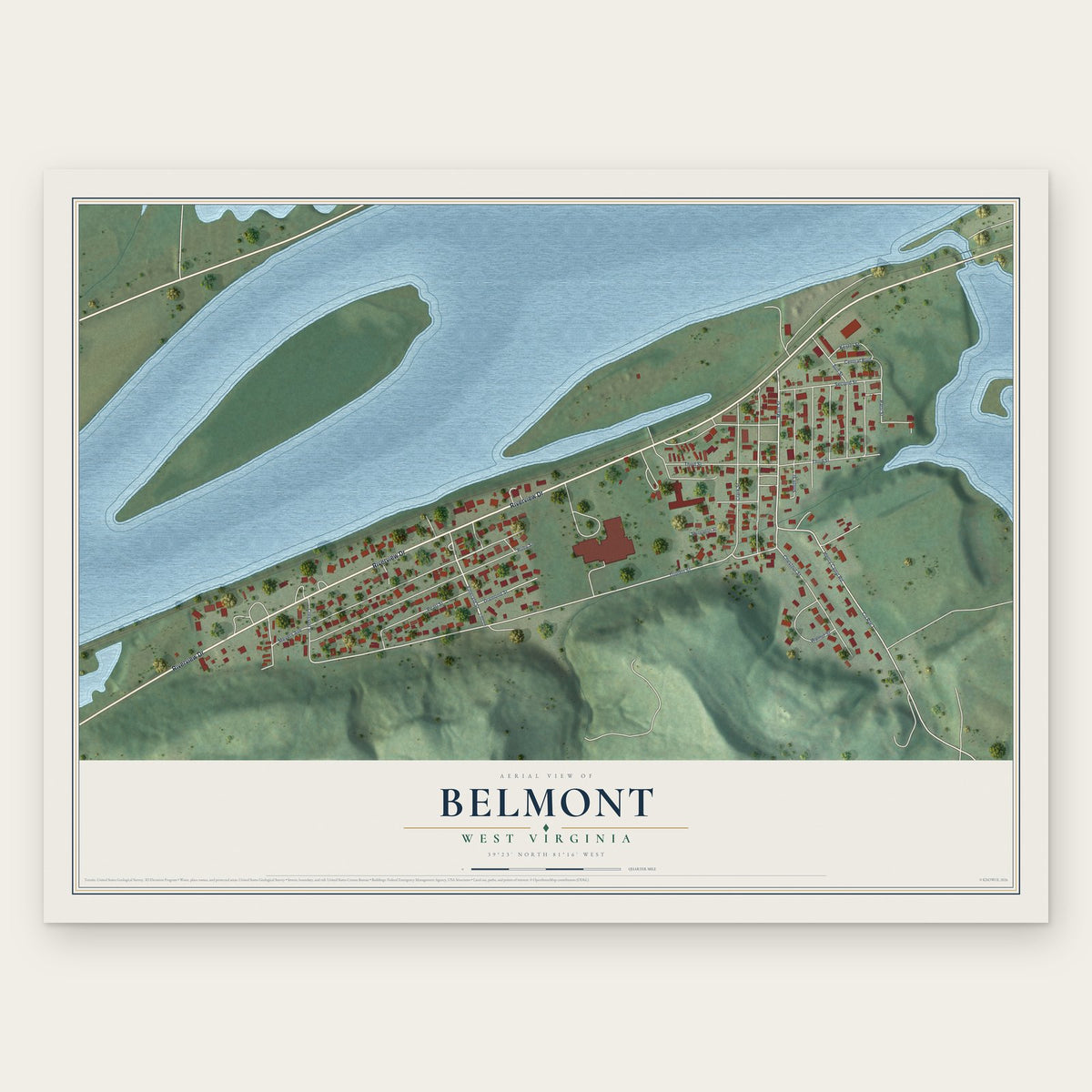 Belmont, West Virginia map print, the full design