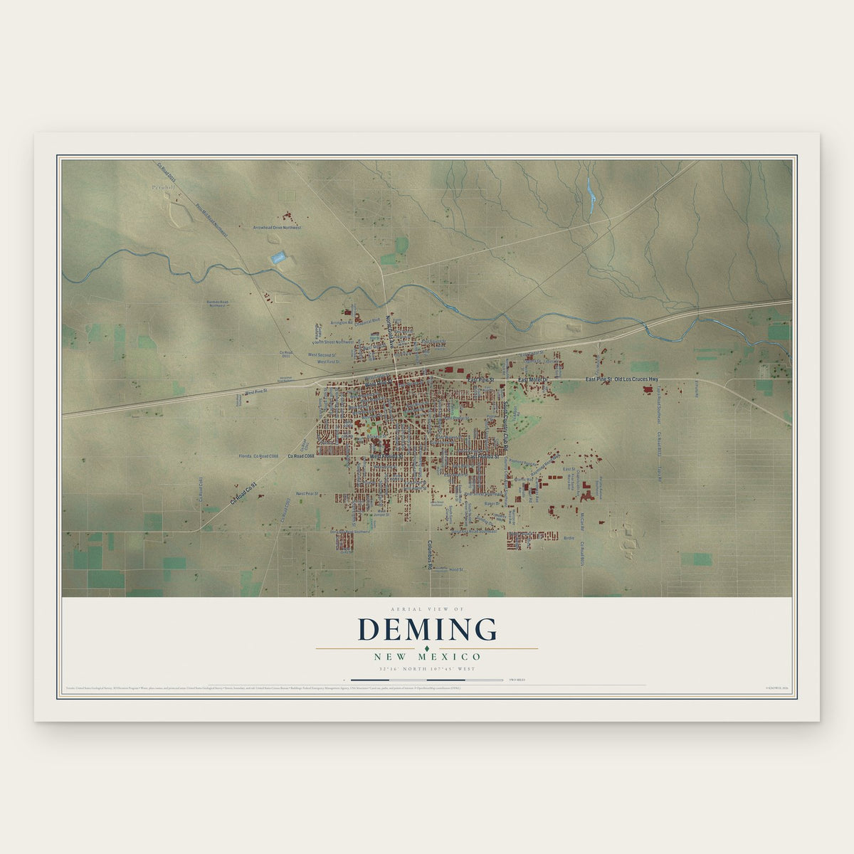 Deming, New Mexico map print, the full design