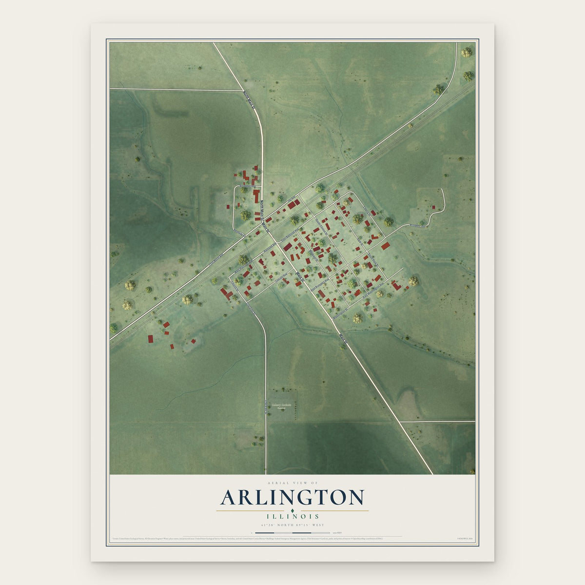Arlington, Illinois map print, the full design
