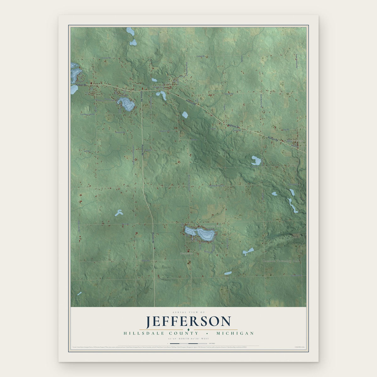 Jefferson, Hillsdale County, Michigan map print, the full design