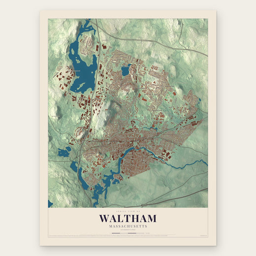 Waltham, Massachusetts map print, the full design