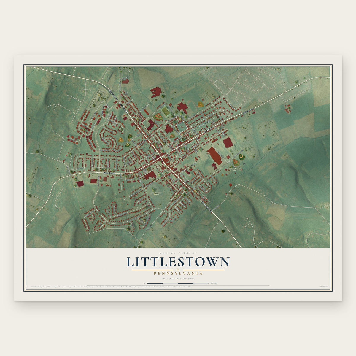 Littlestown, Pennsylvania map print, the full design