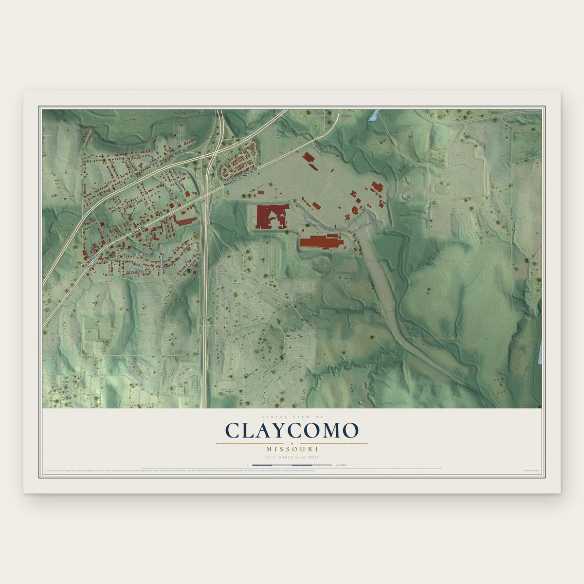 Claycomo, Missouri map print, the full design