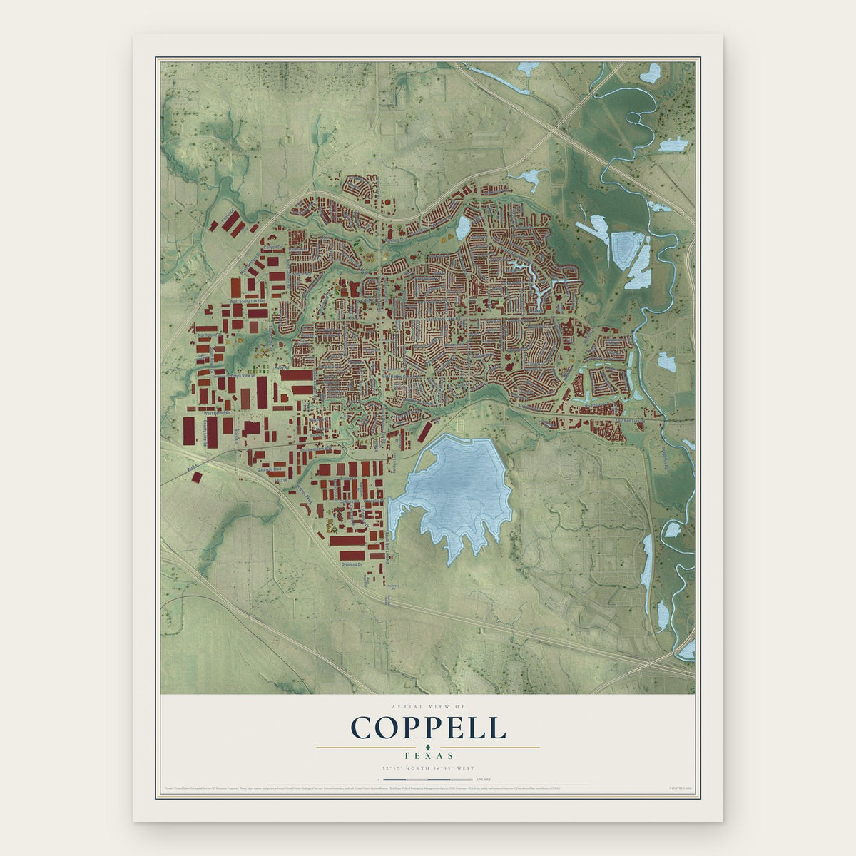 Coppell, Texas map print, the full design
