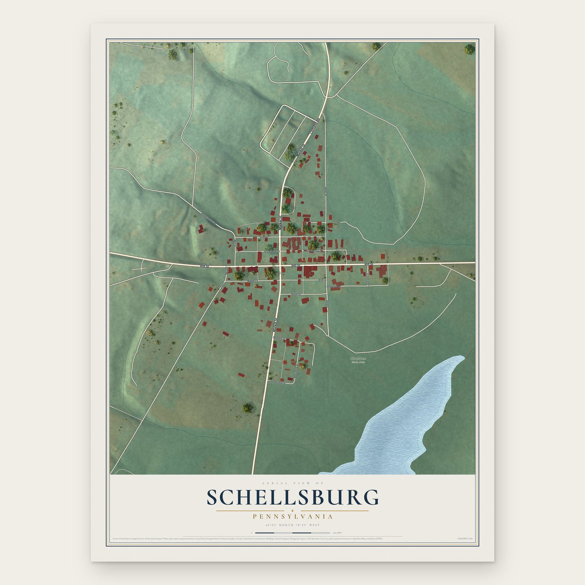 Schellsburg, Pennsylvania map print, the full design