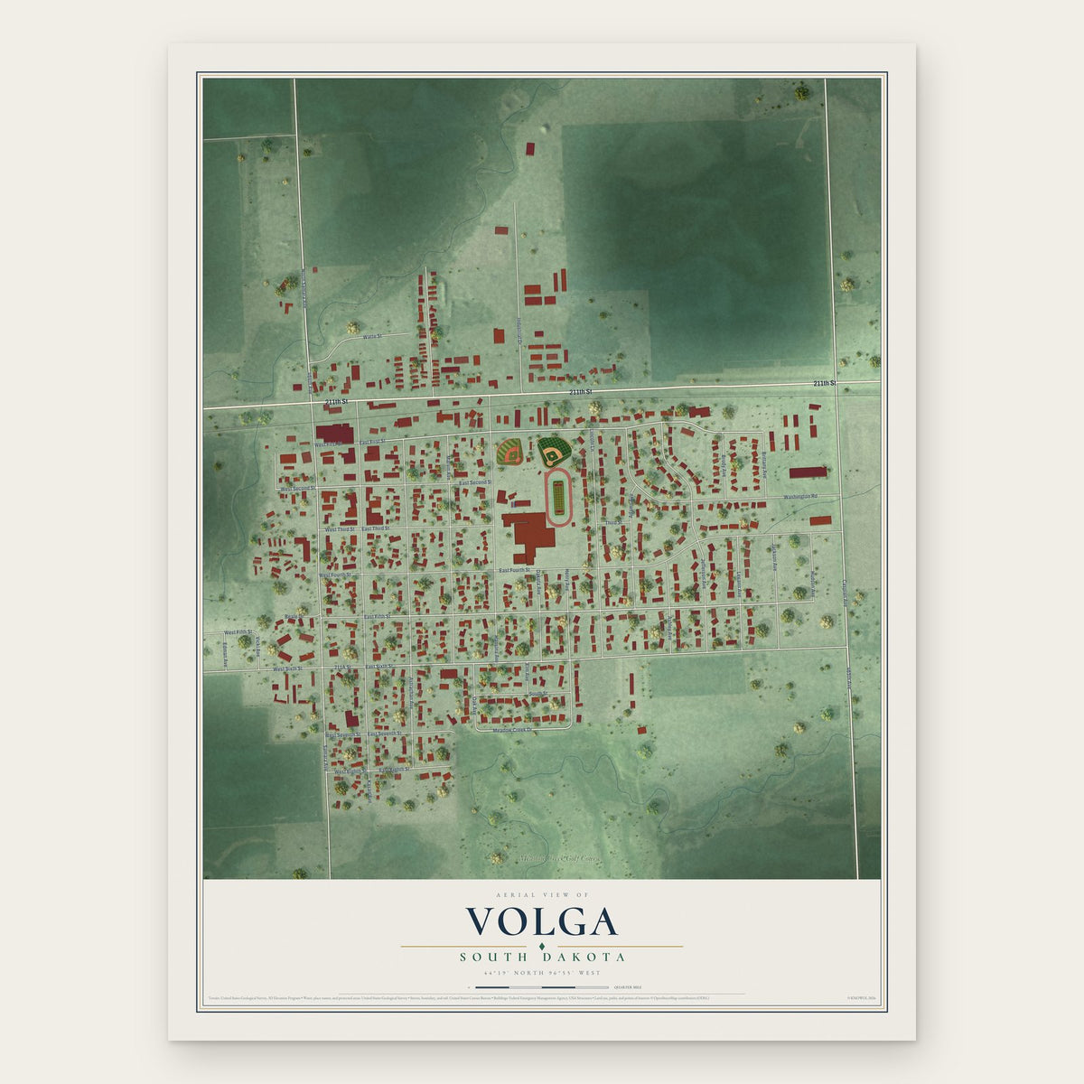 Volga, South Dakota map print, the full design