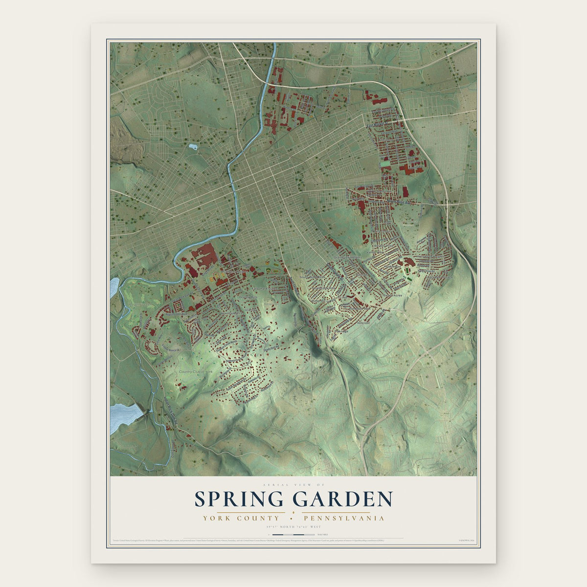 Spring Garden, York County, Pennsylvania map print, the full design