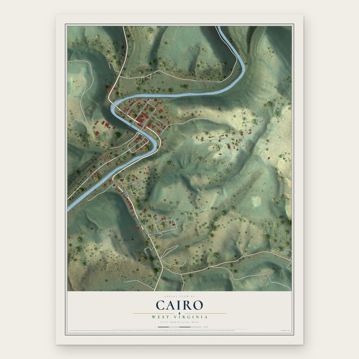 Cairo, West Virginia map print, the full design