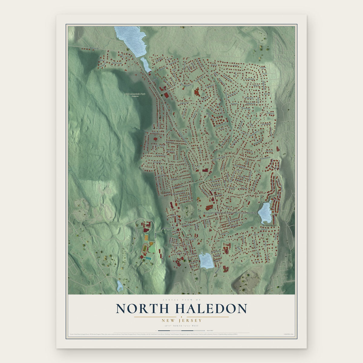 North Haledon, New Jersey map print, the full design