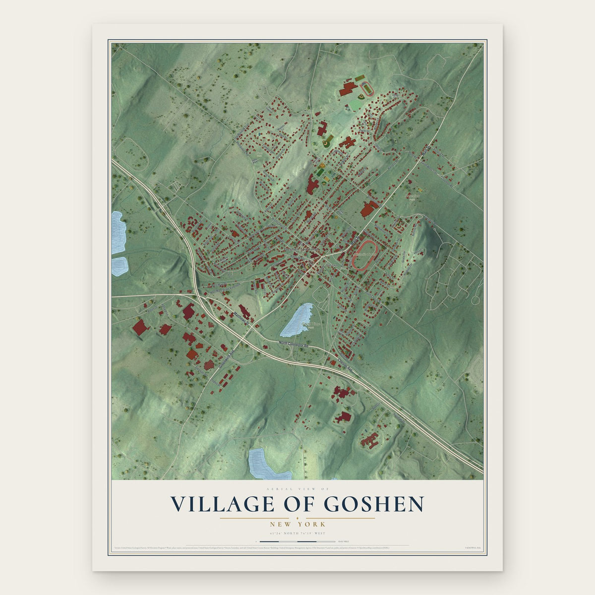 Village of Goshen, New York map print, the full design