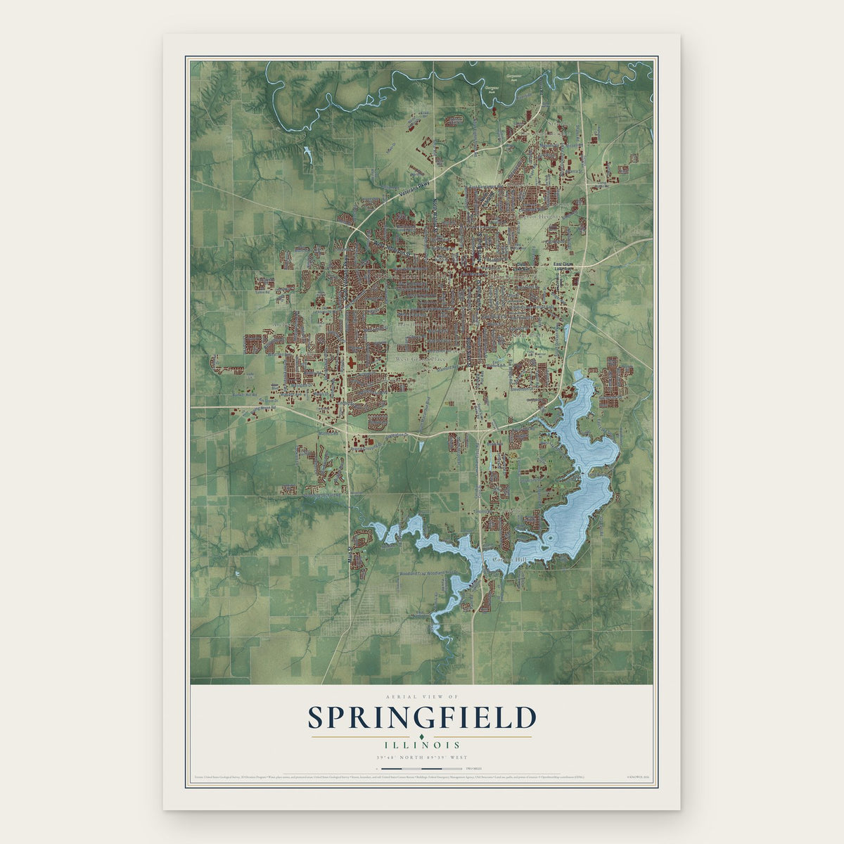 Springfield, Illinois map print, the full design