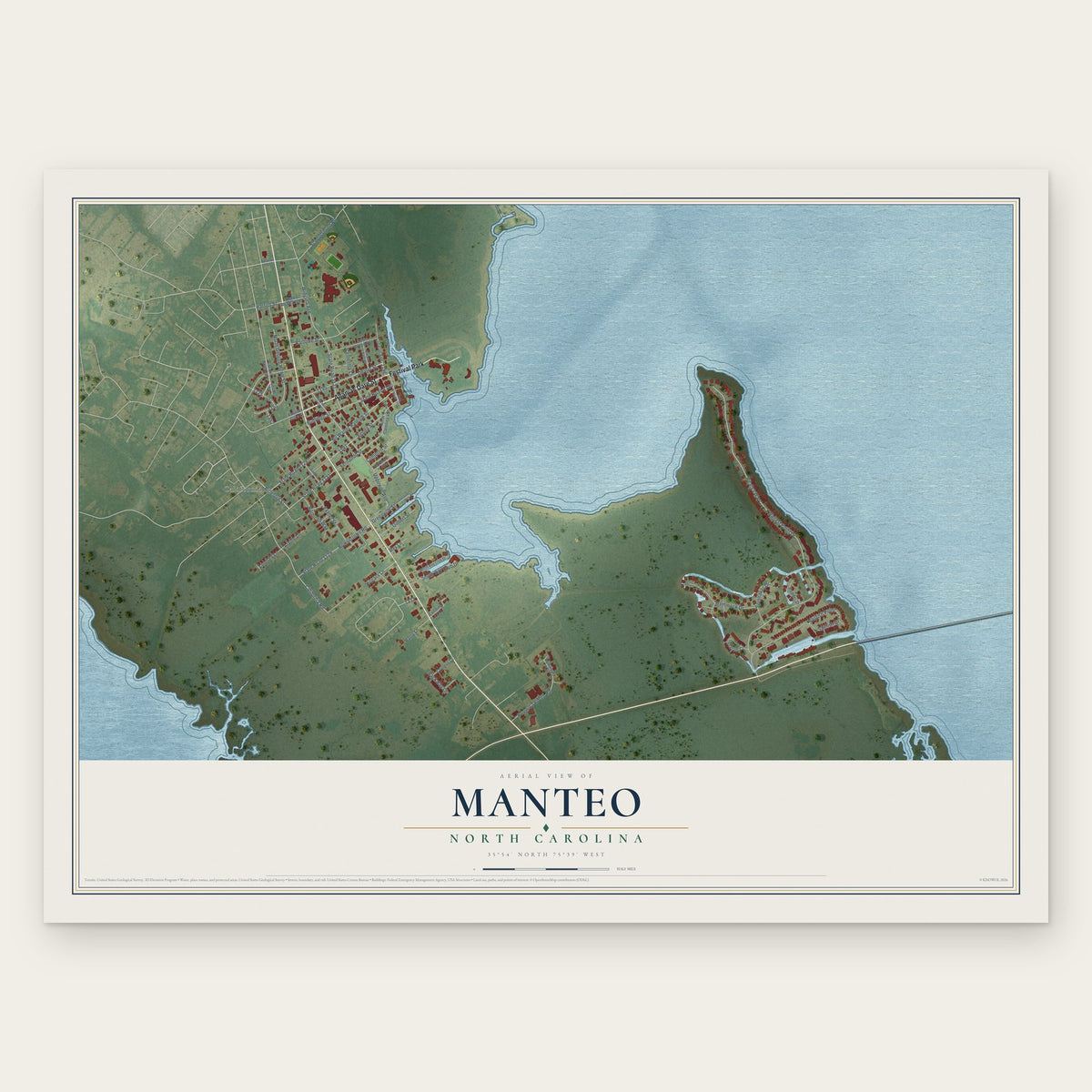 Manteo, North Carolina map print, the full design