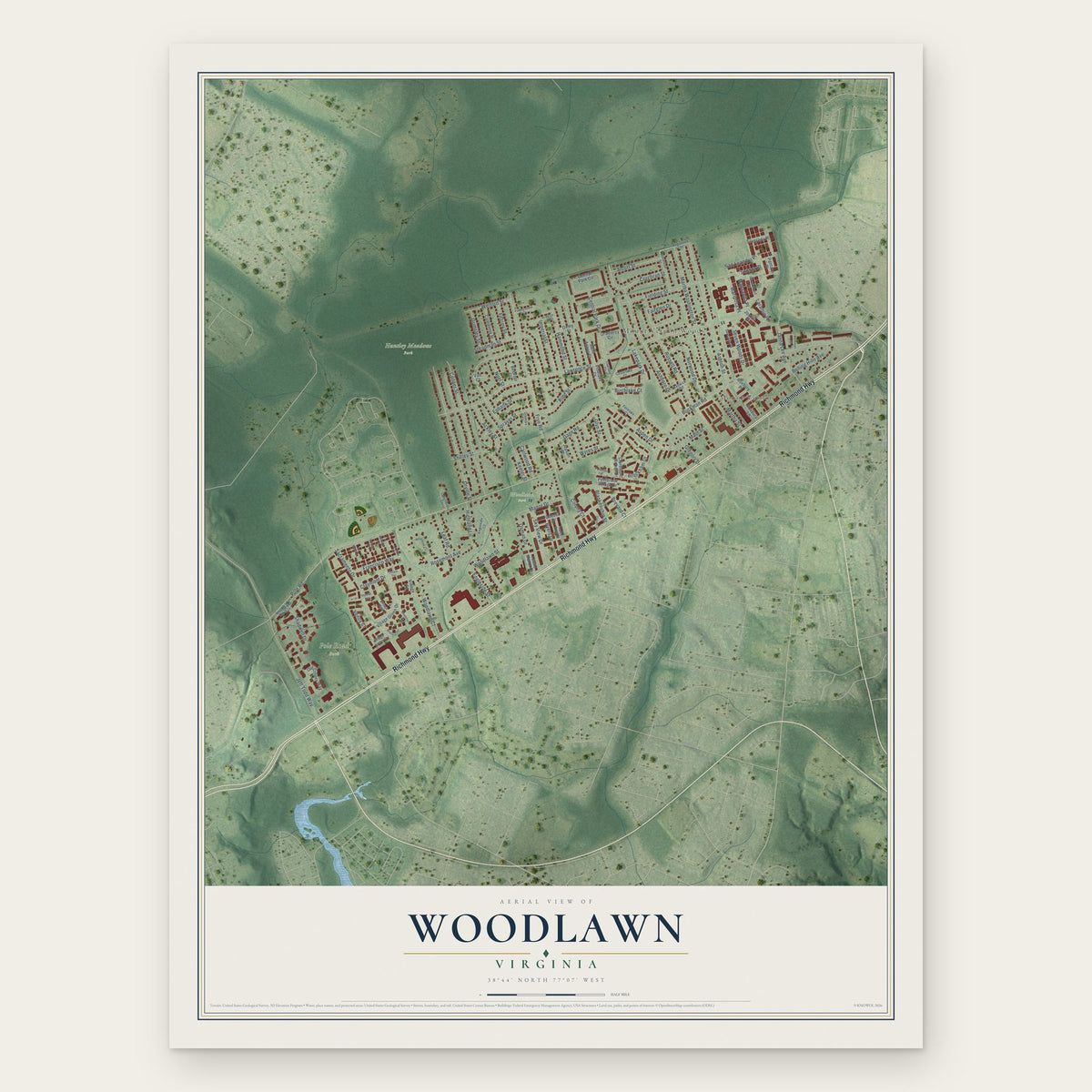 Woodlawn, Virginia map print, the full design