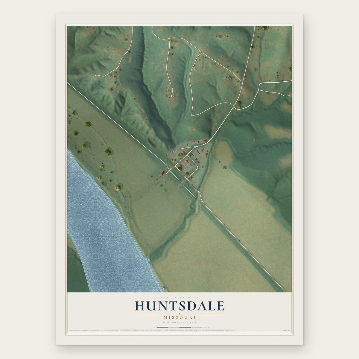 Huntsdale, Missouri map print, the full design