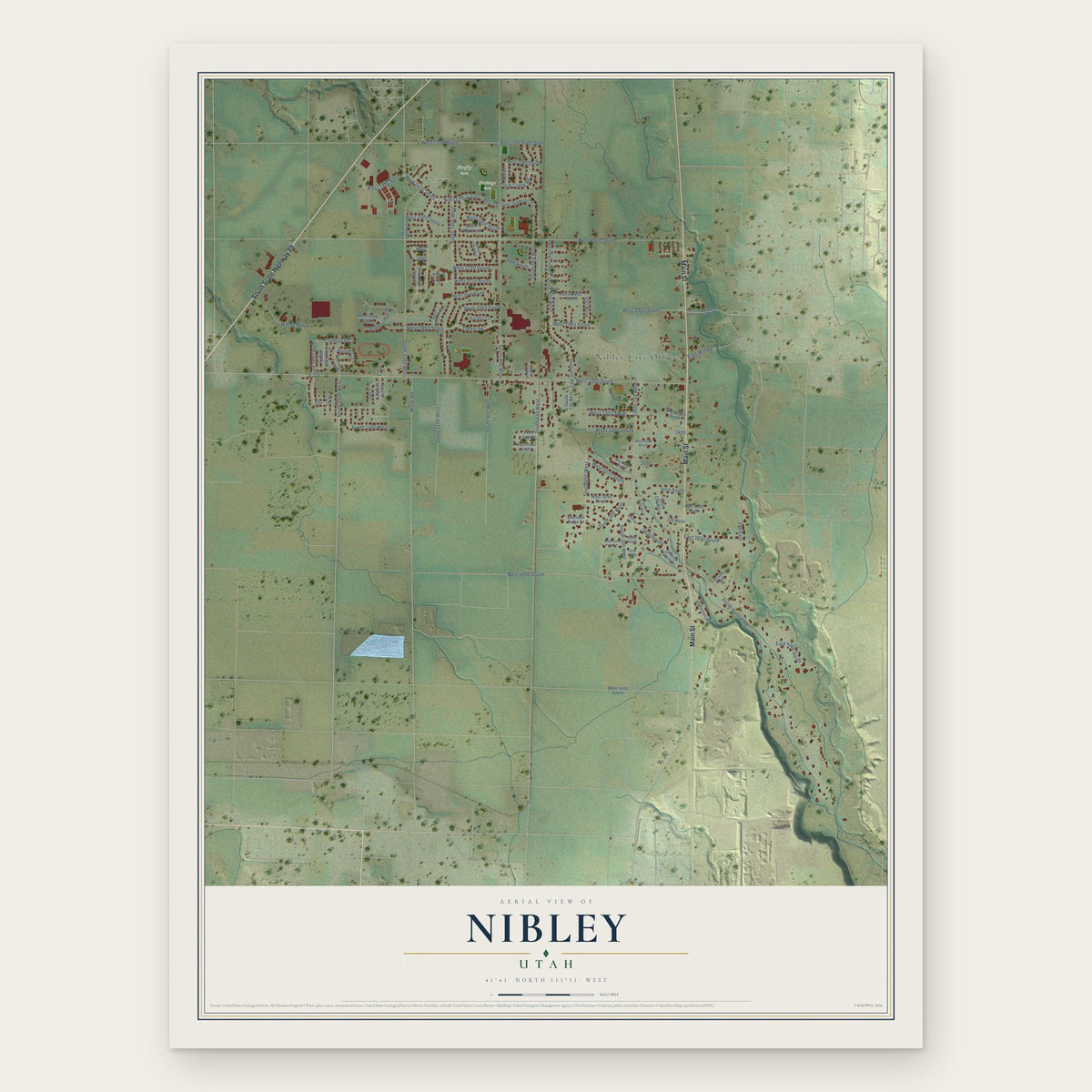 Nibley, Utah map print, the full design