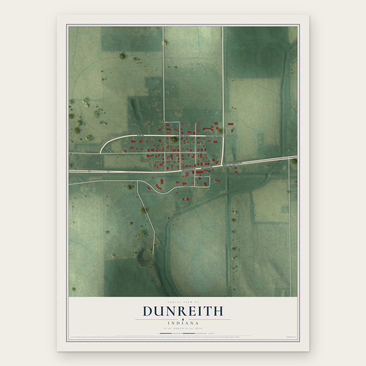 Dunreith, Indiana map print, the full design