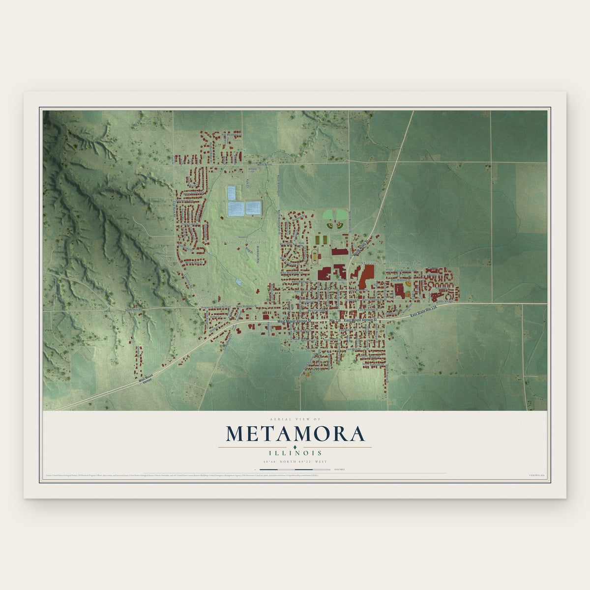 Metamora, Illinois map print, the full design