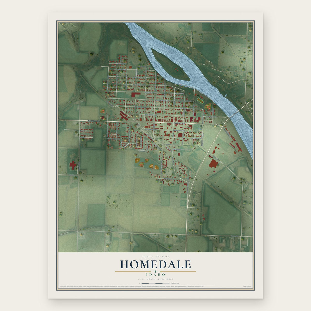 Homedale, Idaho map print, the full design