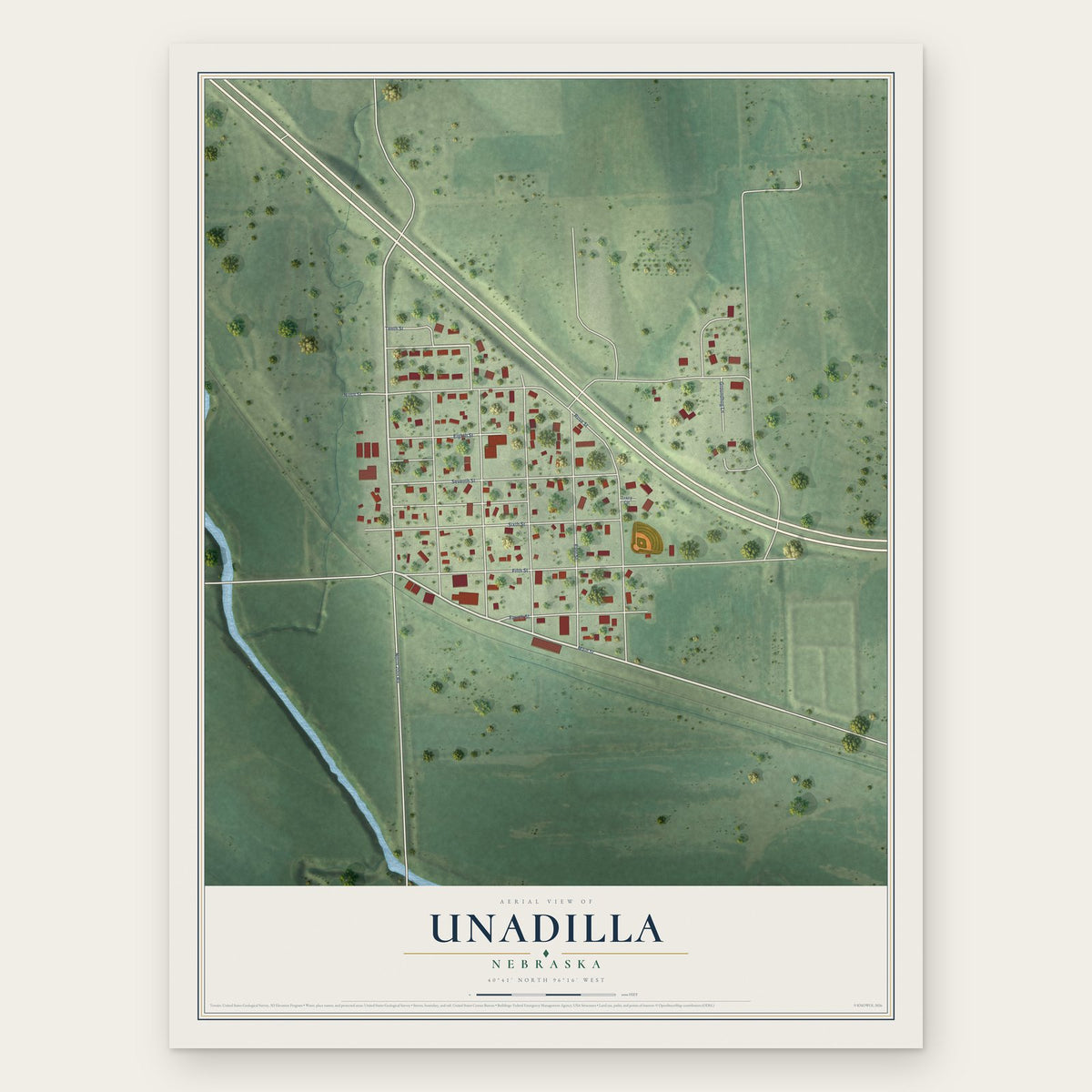 Unadilla, Nebraska map print, the full design