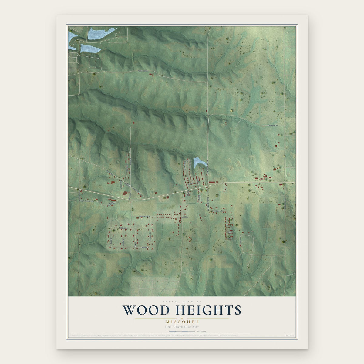Wood Heights, Missouri map print, the full design