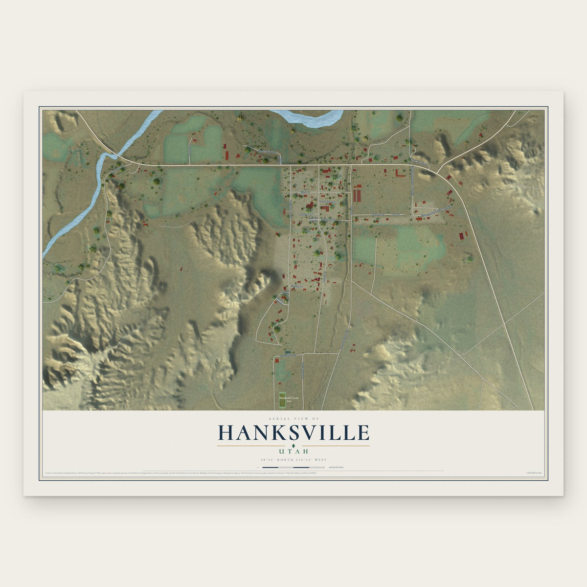 Hanksville, Utah map print, the full design