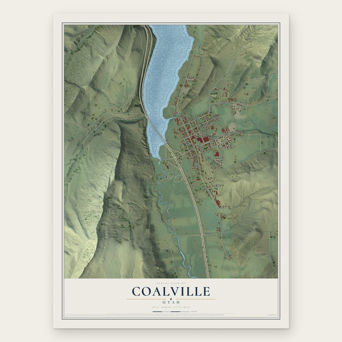 Coalville, Utah map print, the full design