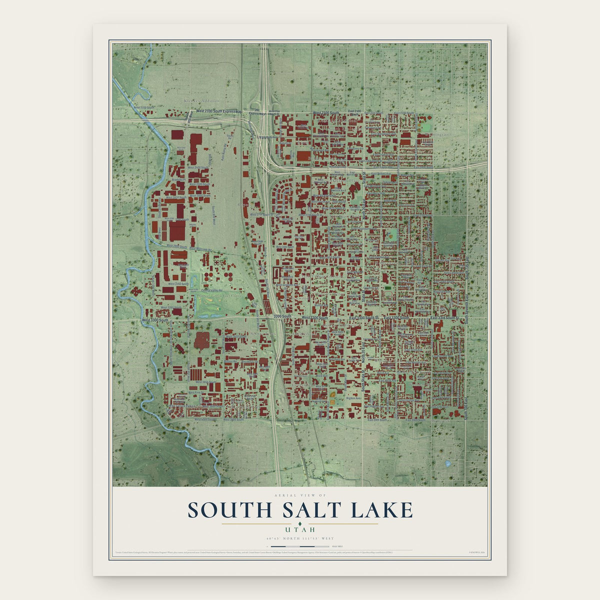 South Salt Lake, Utah map print, the full design