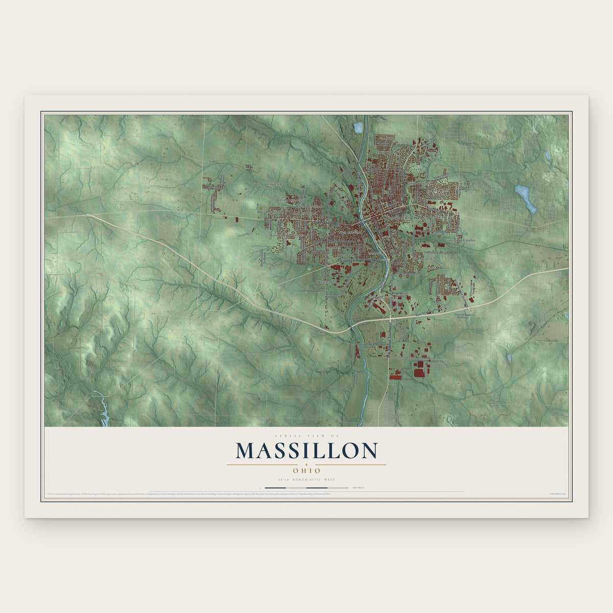 Massillon, Ohio map print, the full design