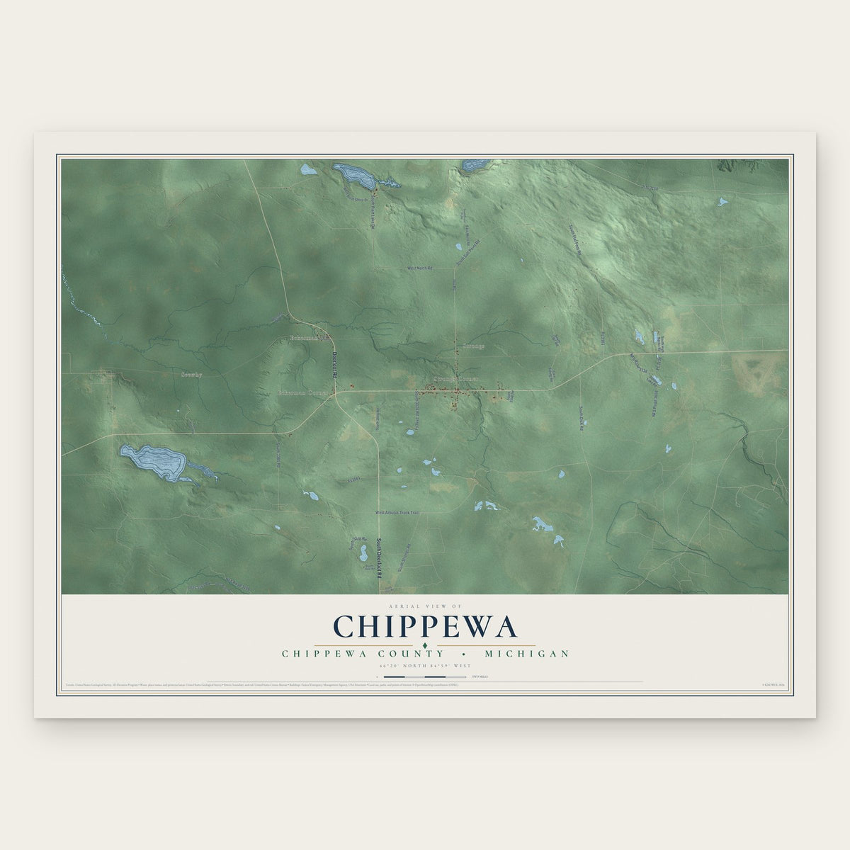 Chippewa, Chippewa County, Michigan map print, the full design