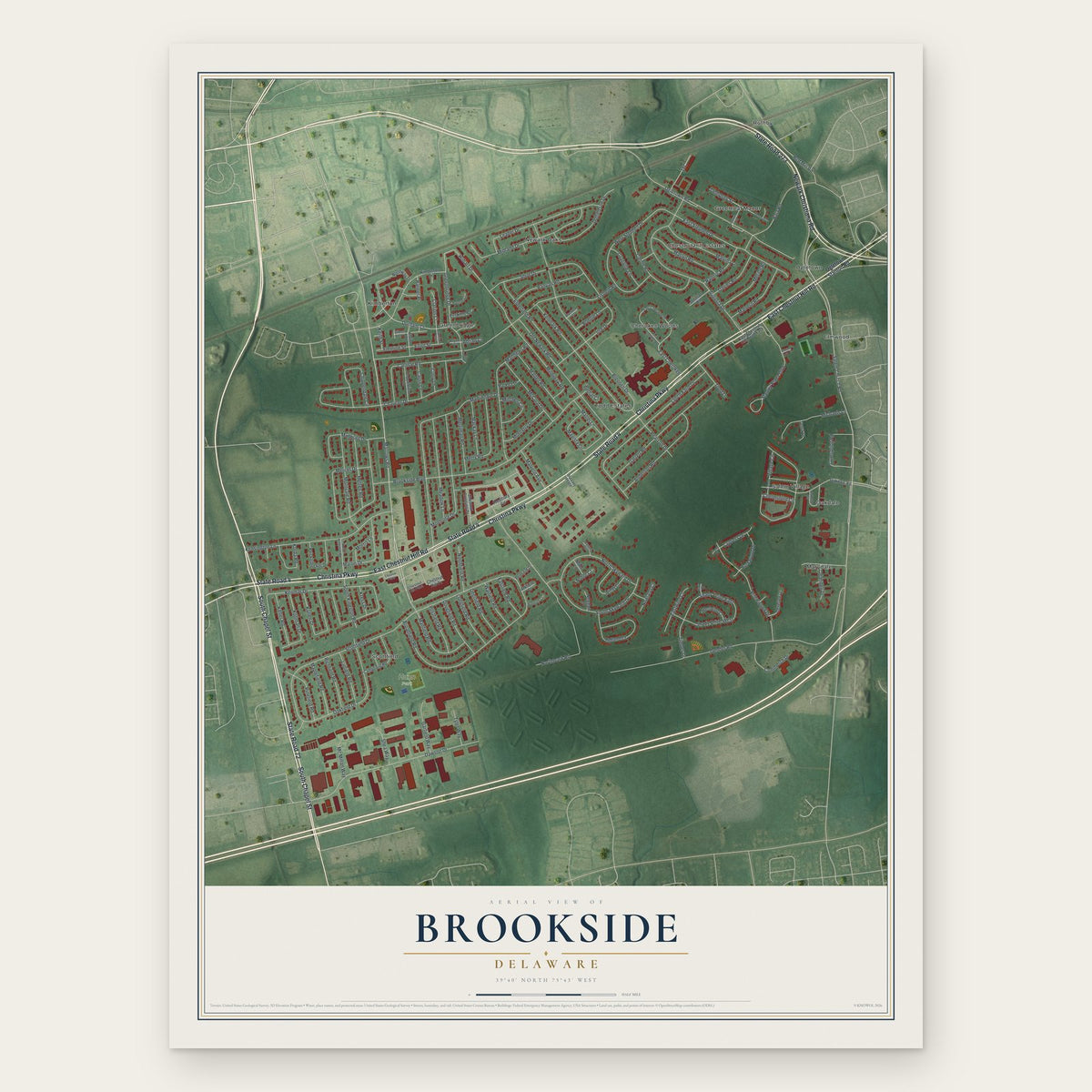 Brookside, Delaware map print, the full design