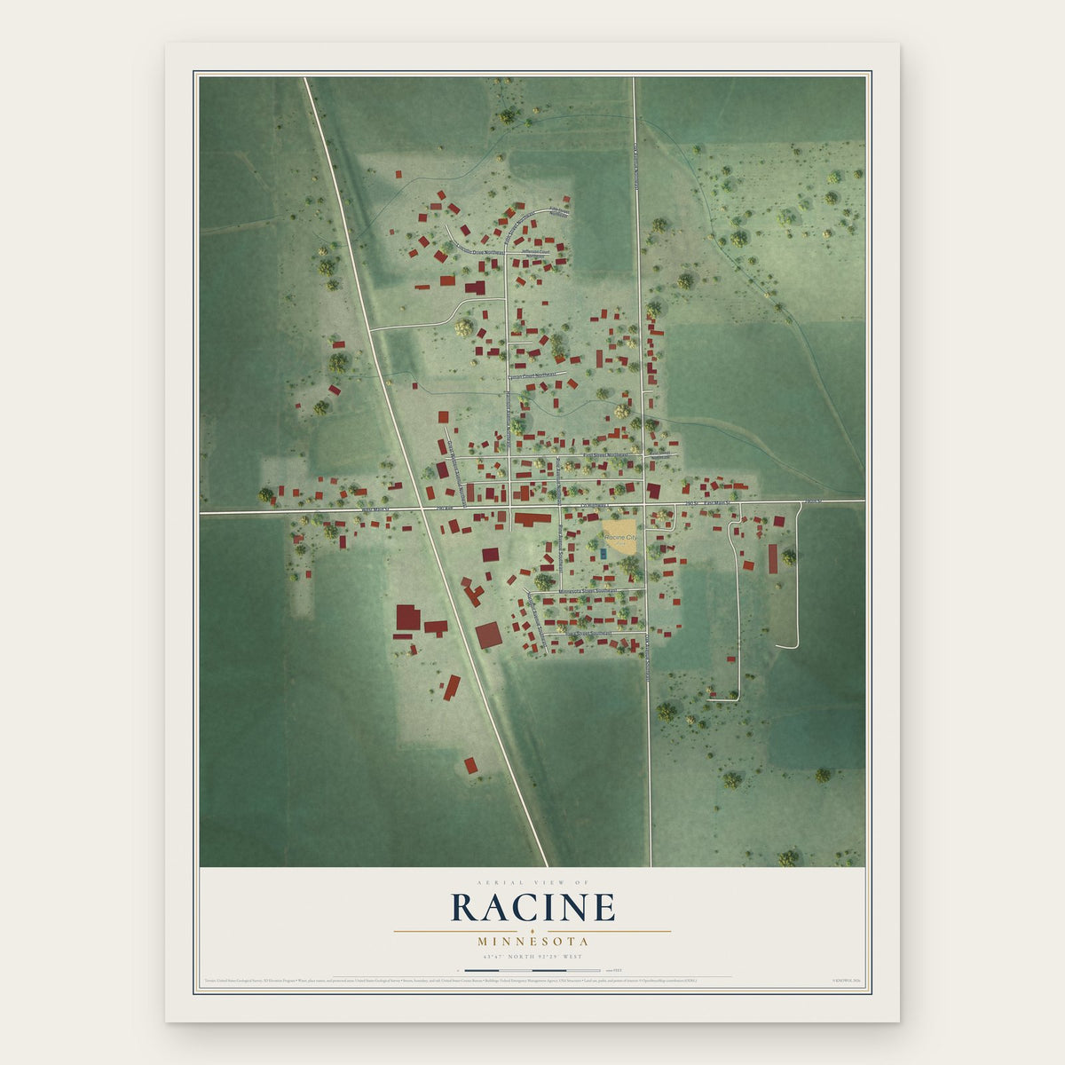 Racine, Minnesota map print, the full design