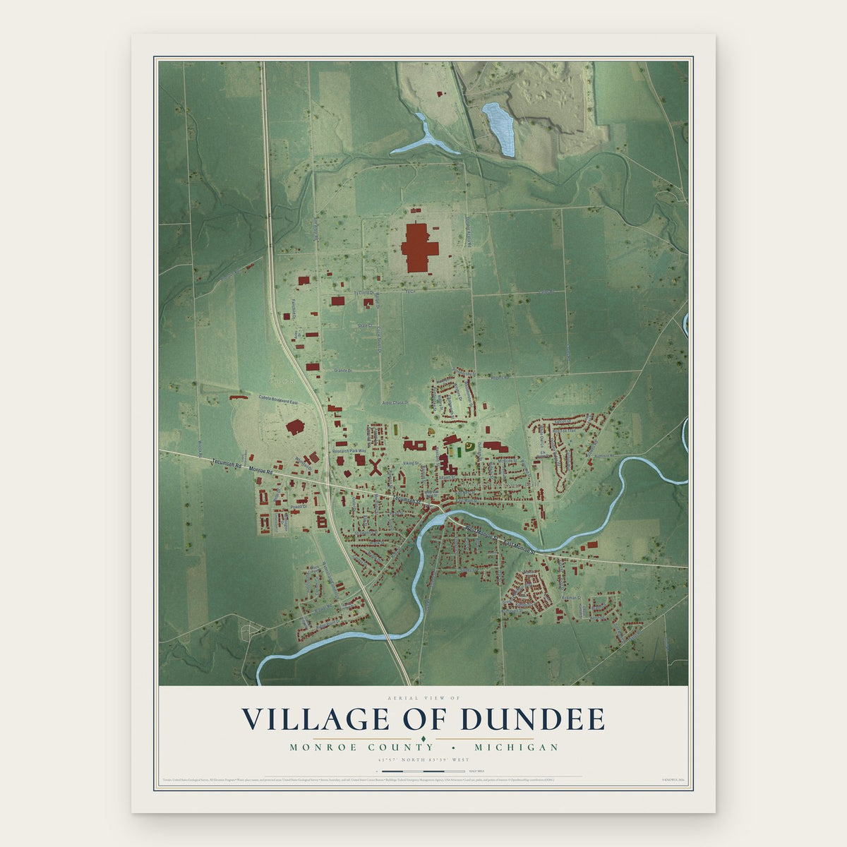 Dundee, Michigan map print, the full design