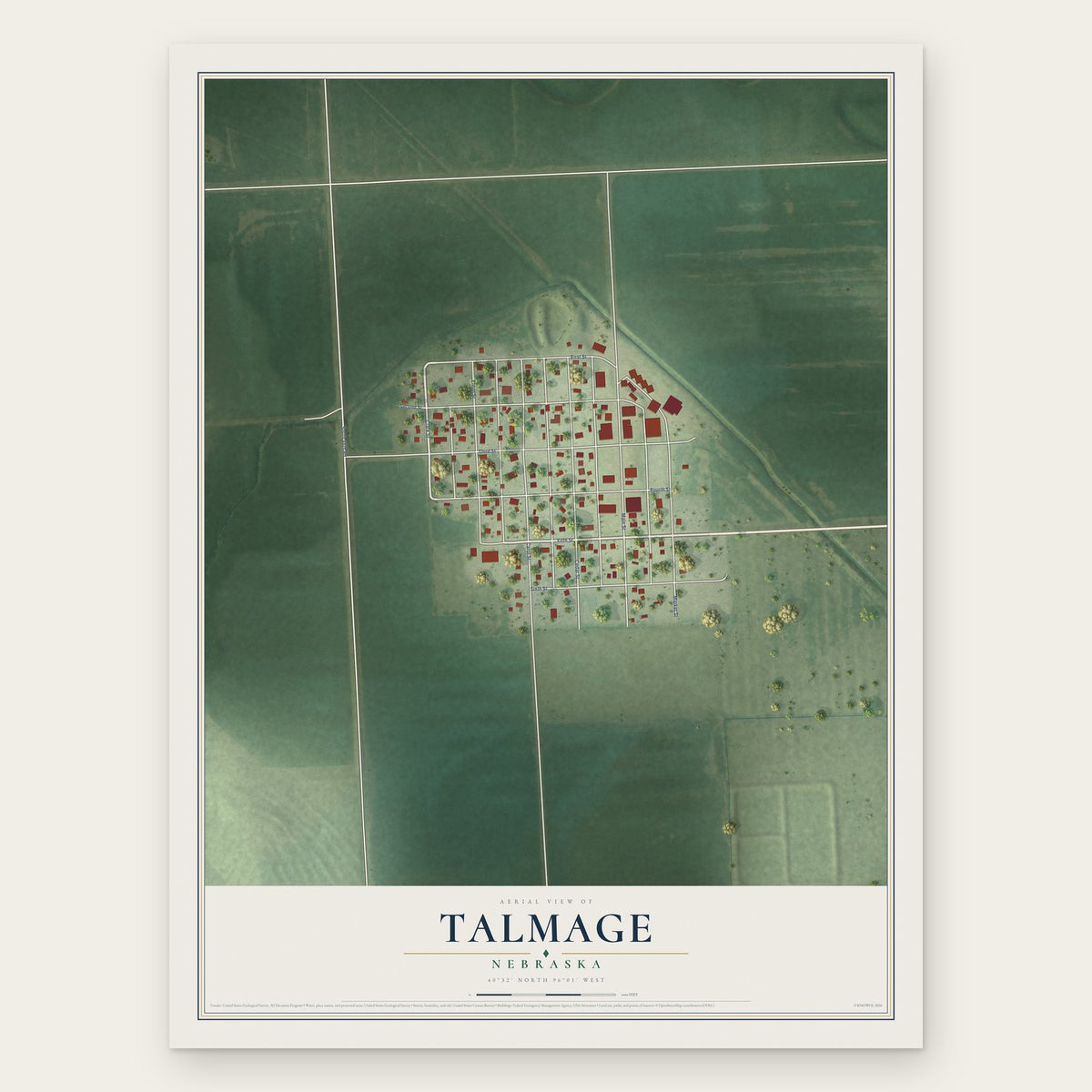 Talmage, Nebraska map print, the full design