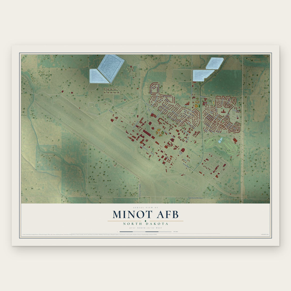 Minot AFB, North Dakota map print, the full design