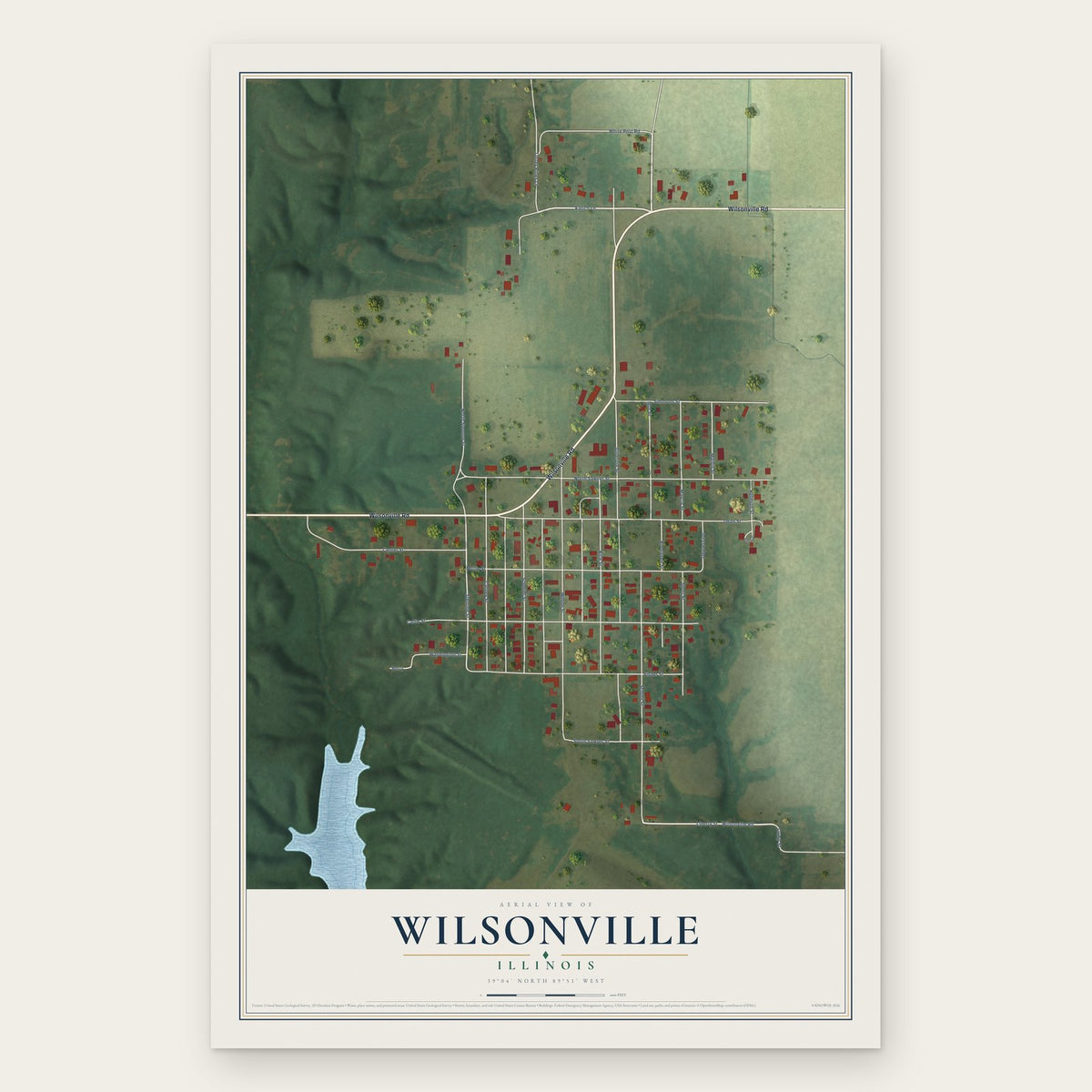 Wilsonville, Illinois map print, the full design