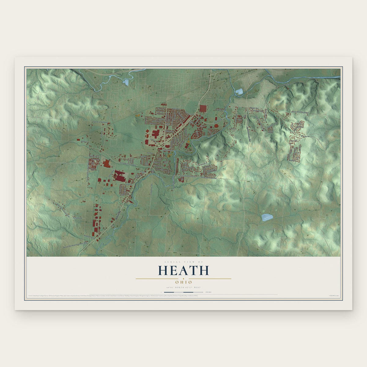 Heath, Ohio map print, the full design
