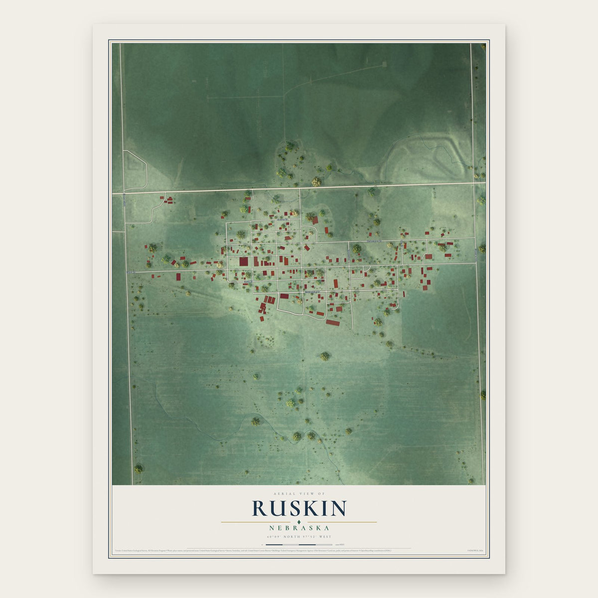 Ruskin, Nebraska map print, the full design