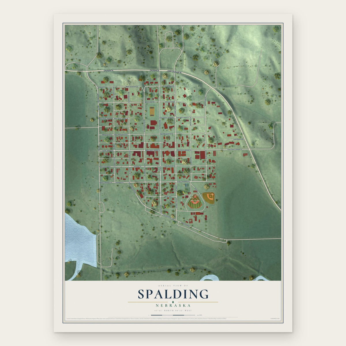 Spalding, Nebraska map print, the full design