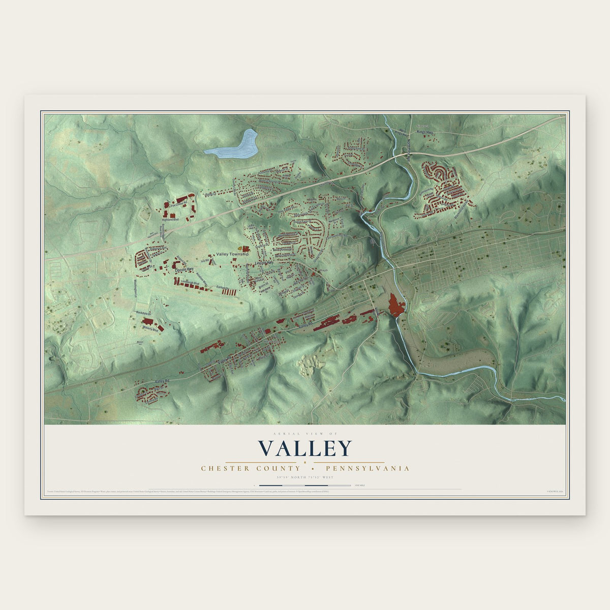 Valley, Chester County, Pennsylvania map print, the full design