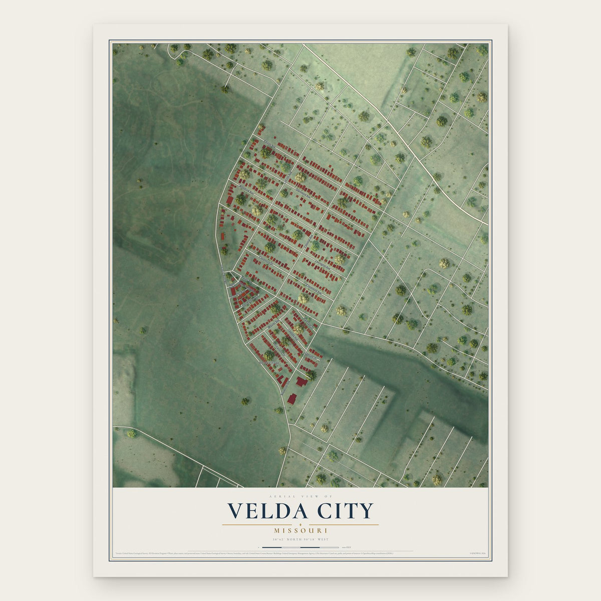 Velda City, Missouri map print, the full design