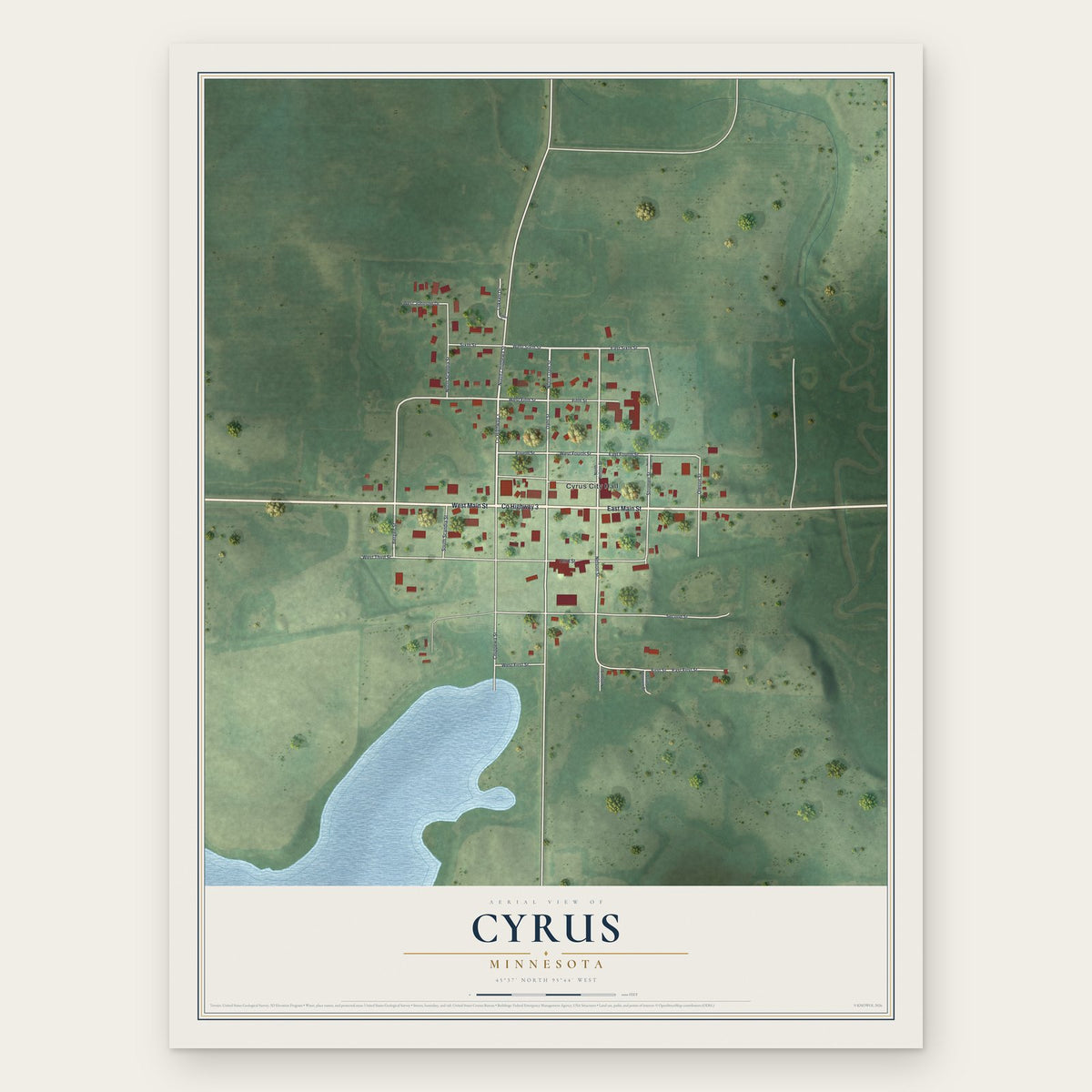 Cyrus, Minnesota map print, the full design