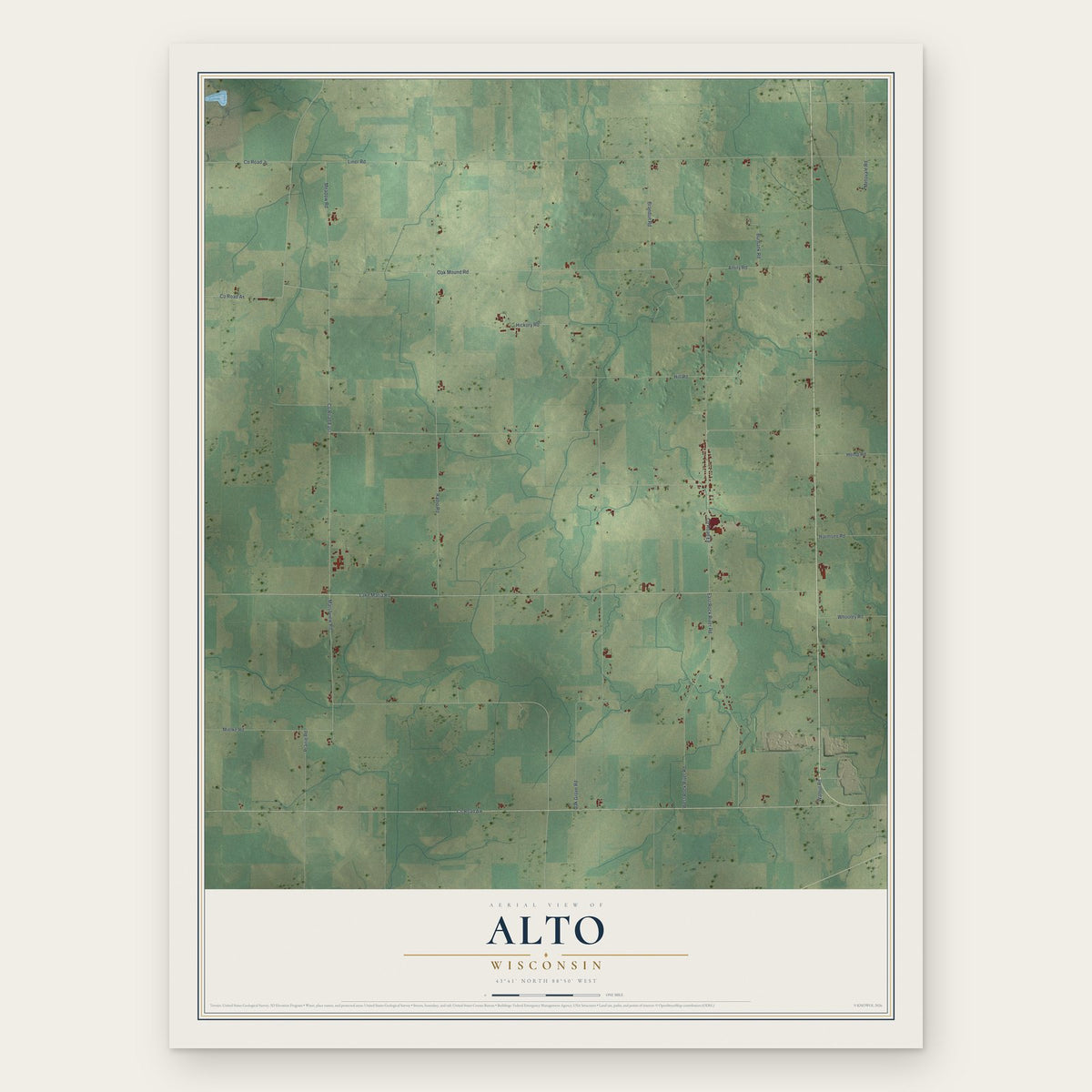 Alto, Wisconsin map print, the full design