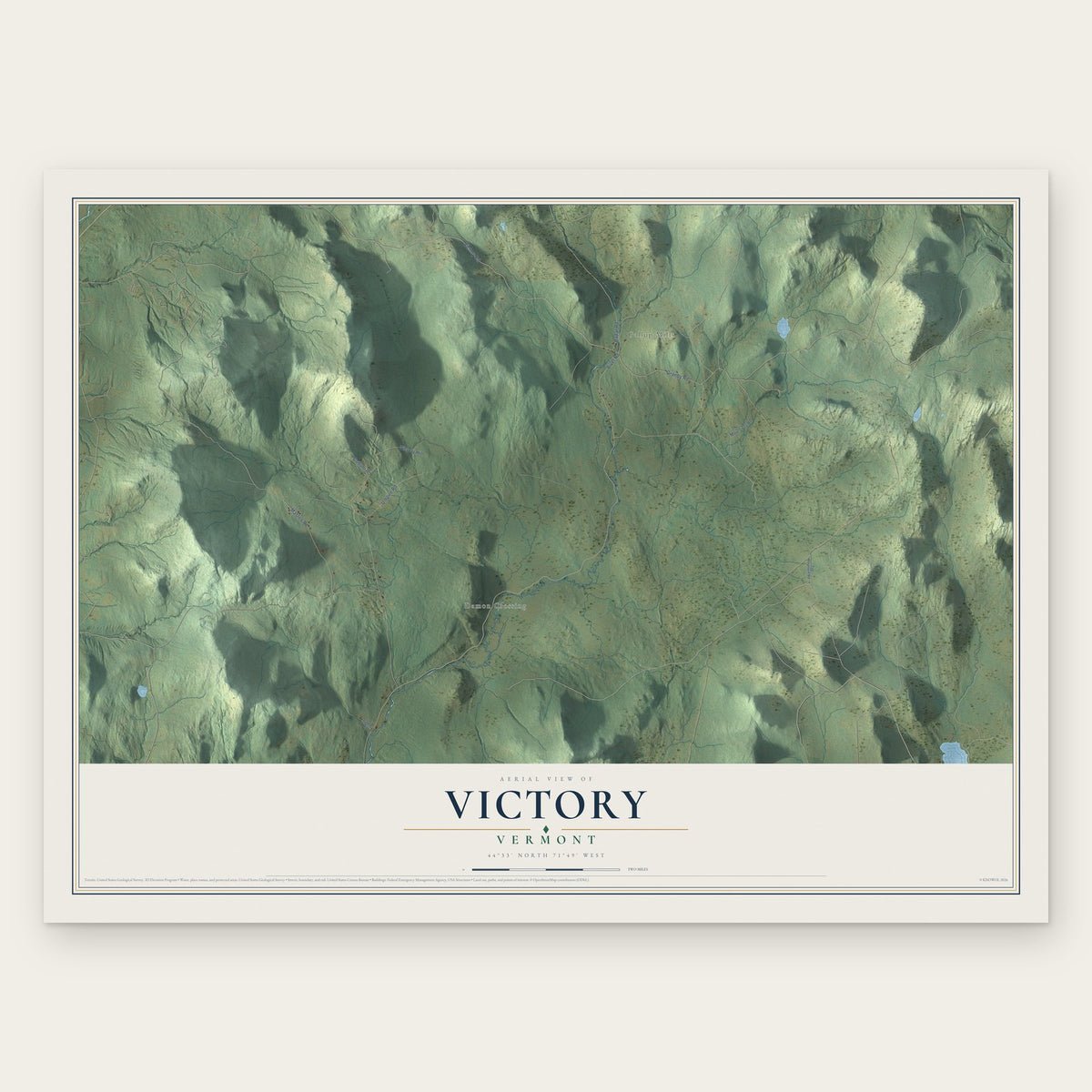 Victory, Vermont map print, the full design
