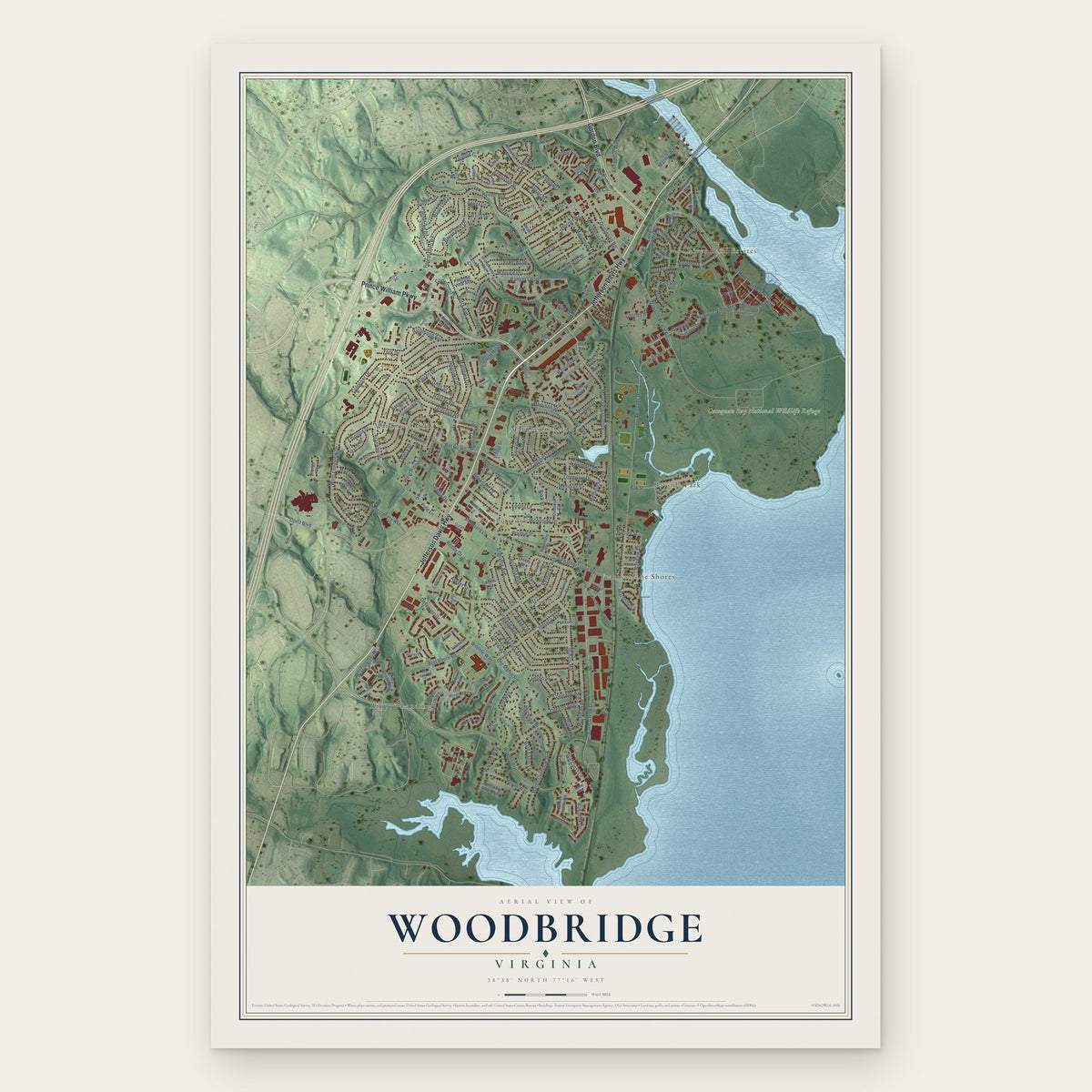 Woodbridge, Virginia map print, the full design